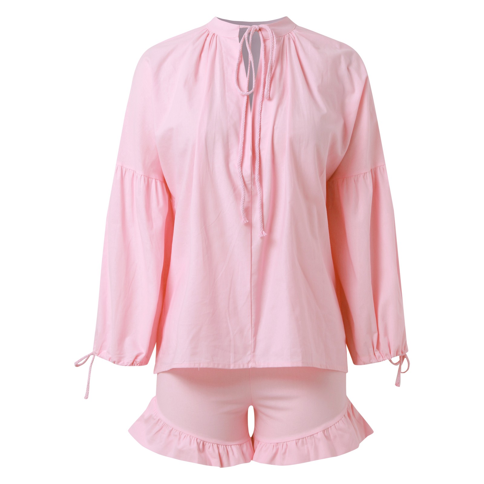 thumbnail image 4 of Conjunto de dos piezas de verano para mujer con camisa de cuello en V y manga corta y pantalones cortos: traje sexy y ajustado, tejido de poliéster, tallas S-XL para uso informal/vacaciones en la p, 4 of 8